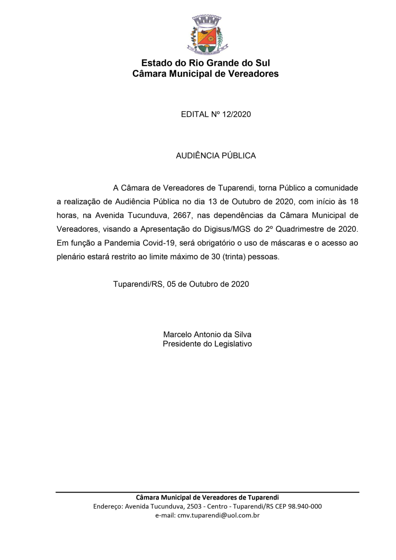 AUDIÊNCIA PÚBLICA N°12/2020